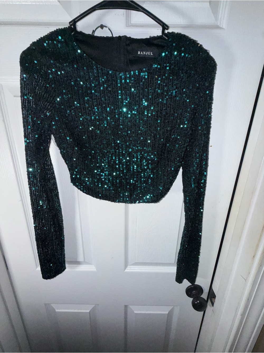 Banjul Emerald Sequin Long Sleeve Crop Top-Small- perfect for the holidays